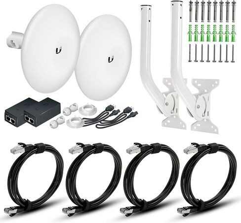 Wireless Bridge Ubiquiti NBE-M5-16 PRE-CONFIGURED, Bundle of 2 Ubiquiti NanoBeam M5, Two Mounting Poles and 4 CAT 8 Cables, Point to Point Outdoor WiFi Bridge, Plug and Play, 5GHz,15+km Link Range in Saudi Arabia