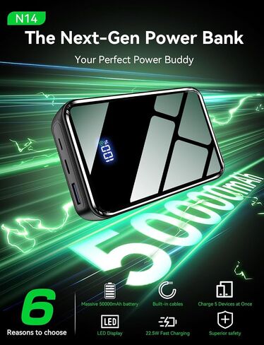 50000mAh Portable Charger, 50% Smaller Power Bank Built-in 4 Cables in Kuwait