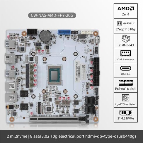 Ryzen 78845HS 8-core NAS Motherboard with Dual 10G Ethernet Ports and 8-Bay AI Processor (Motherboard +2*SFF8643+ Fan) in Saudi Arabia