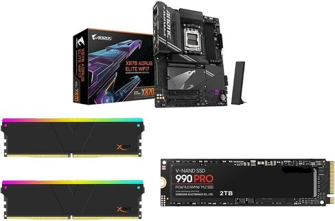 Newegg Motherboard SSD Memory Combo - X870 WIFI7 AM5, ATX, DDR5, 4X M.2, PCIe 5.0, USB4, Motherboard and XSky DDR5 32GB (2x16GB) 6000MHz CL30 RGB Memory 990 PRO 2TB SSD, PCIe Gen4 M.2 2280, 7,450MB/s in Kuwait