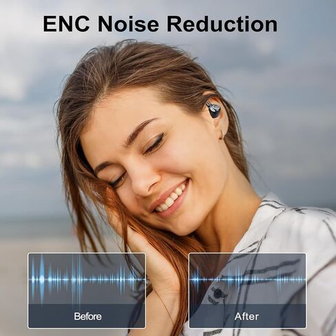 Wireless Earbuds Bluetooth 5.3 Headphones Sports, 48H Over Ear Bud with ENC Mic, Stereo Deep Bass Bluetooth Earbuds with Secure Earhooks, LED Display, IPX7 Waterproof Earphone for Running Ivory Black in Kuwait
