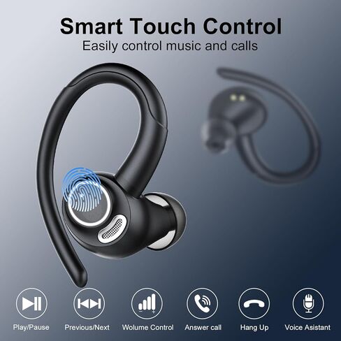 Wireless Earbuds Bluetooth 5.3 Headphones Sports, 48H Over Ear Bud with ENC Mic, Stereo Deep Bass Bluetooth Earbuds with Secure Earhooks, LED Display, IPX7 Waterproof Earphone for Running Ivory Black in Kuwait