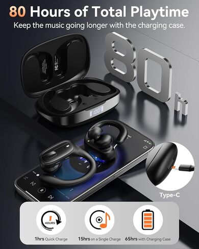 Wireless Earbuds with Ear Hooks, Running Headphones, Ear Buds for Sports in Saudi Arabia