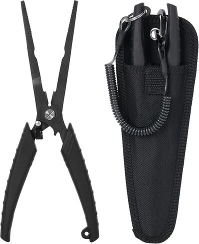 Golden J Teflon Fishing Pliers, Multi-Function Hook Remover-Long Nose Pliers, PE/Braided Line Cutter, Saltwater Resistant Fishing Gear, For Deep-Sea, Ice & Surf Fishing - Ideal for Anglers in Kuwait