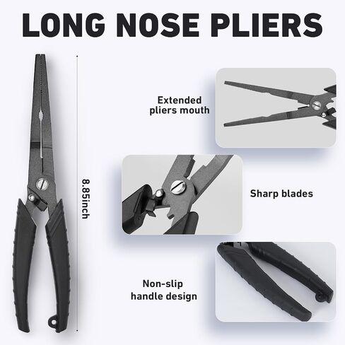 Golden J Teflon Fishing Pliers, Multi-Function Hook Remover-Long Nose Pliers, PE/Braided Line Cutter, Saltwater Resistant Fishing Gear, For Deep-Sea, Ice & Surf Fishing - Ideal for Anglers in Kuwait
