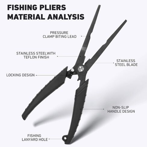 Golden J Teflon Fishing Pliers, Multi-Function Hook Remover-Long Nose Pliers, PE/Braided Line Cutter, Saltwater Resistant Fishing Gear, For Deep-Sea, Ice & Surf Fishing - Ideal for Anglers in Kuwait