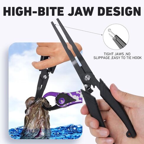 Golden J Teflon Fishing Pliers, Multi-Function Hook Remover-Long Nose Pliers, PE/Braided Line Cutter, Saltwater Resistant Fishing Gear, For Deep-Sea, Ice & Surf Fishing - Ideal for Anglers in Kuwait