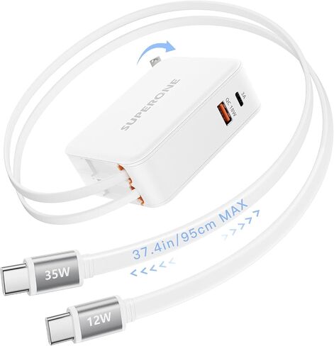 SUPERONE 4 in 1 Retractable Wall Charger Plug with Dual USB C Cables 3.3FT in Kuwait