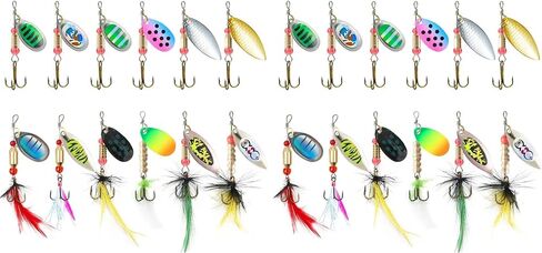 KINGFOREST 12pcs Fishing Lures Spinnerbait for Bass Trout Salmon Walleye Hard Metal Spinner Baits Kit with Tackle Box in Saudi Arabia