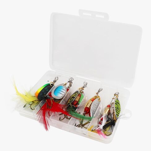 KINGFOREST 12pcs Fishing Lures Spinnerbait for Bass Trout Salmon Walleye Hard Metal Spinner Baits Kit with Tackle Box in Saudi Arabia