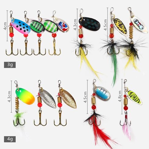 KINGFOREST 12pcs Fishing Lures Spinnerbait for Bass Trout Salmon Walleye Hard Metal Spinner Baits Kit with Tackle Box in Saudi Arabia