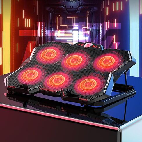 حامل تبريد للكمبيوتر المحمول بتصميم 6 ارتفاعات RGB للألعاب والاستخدام المكتبي يدعم أجهزة الكمبيوتر المحمولة حتى 19 بوصة in Kuwait