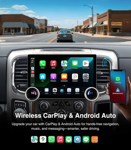 Touchscreen Car Stereo Radio for Dodge Ram 1500 2500 3500 2013-2018,Wireless CarPlay Android Auto GPS Navigation Head Unit Replacement,Manual & Auto Climate Control in Kuwait