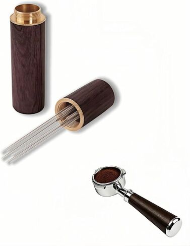 6-Needle Espresso WDT Tool 0.35mm – Walnut Wood Handle & Stand, Break Up Clumps for Even Extraction, Anti-Channeling, Professional Barista Coffee Distributor Accessory in Kuwait