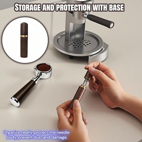 6-Needle Espresso WDT Tool 0.35mm – Walnut Wood Handle & Stand, Break Up Clumps for Even Extraction, Anti-Channeling, Professional Barista Coffee Distributor Accessory in Kuwait
