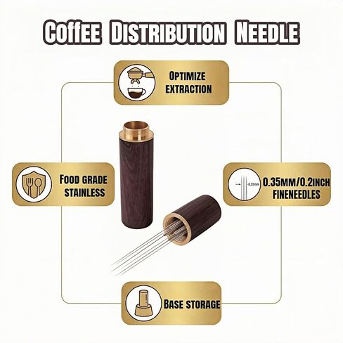 6-Needle Espresso WDT Tool 0.35mm – Walnut Wood Handle & Stand, Break Up Clumps for Even Extraction, Anti-Channeling, Professional Barista Coffee Distributor Accessory in Kuwait