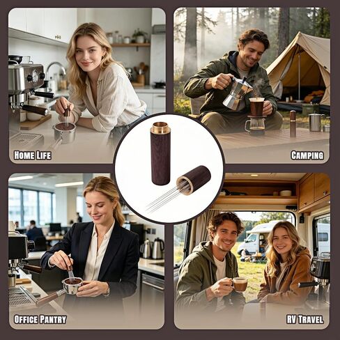 6-Needle Espresso WDT Tool 0.35mm – Walnut Wood Handle & Stand, Break Up Clumps for Even Extraction, Anti-Channeling, Professional Barista Coffee Distributor Accessory in Kuwait