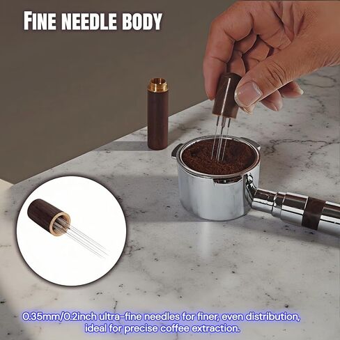 6-Needle Espresso WDT Tool 0.35mm – Walnut Wood Handle & Stand, Break Up Clumps for Even Extraction, Anti-Channeling, Professional Barista Coffee Distributor Accessory in Kuwait
