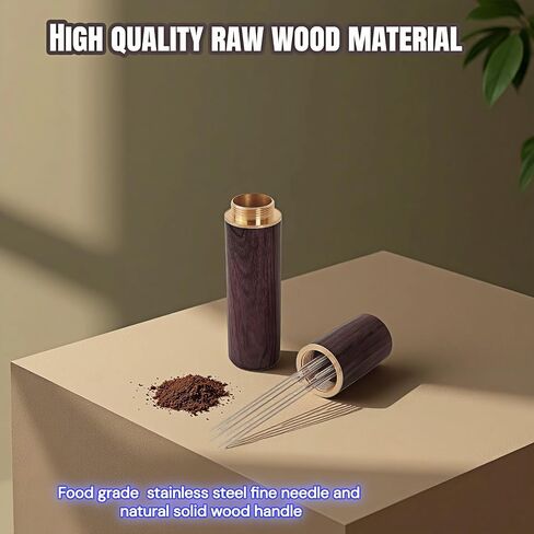 6-Needle Espresso WDT Tool 0.35mm – Walnut Wood Handle & Stand, Break Up Clumps for Even Extraction, Anti-Channeling, Professional Barista Coffee Distributor Accessory in Kuwait
