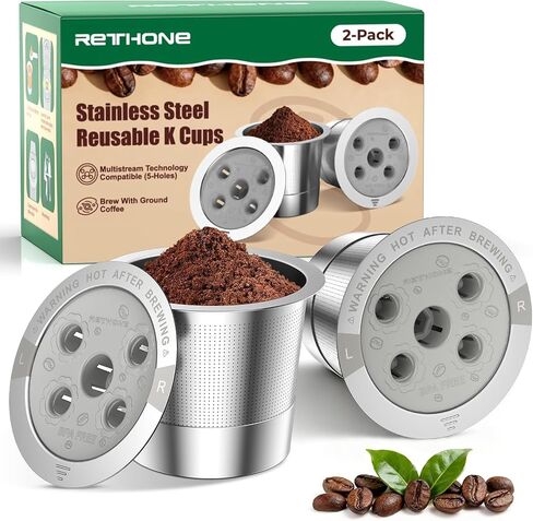 RETHONE Reusable K Cups for Keurig Supreme: Stainless Steel 5-Hole Coffee Pods Multistream K Cup Refillable Mesh Filter Compatible with K Supreme/K-Slim/K-Duo Gen2/K-Brew Chill - Easy Clean,Planet in Saudi Arabia