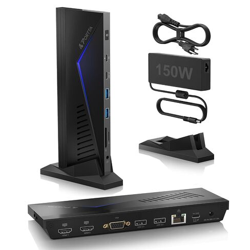 PORTTA 14-in-1 Triple Monitor Docking Station, 150W Power Adapter in Kuwait