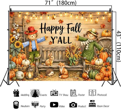Happy Fall Banner Backdrop for Fall Party Decorations 5.9×3.6ft in Kuwait