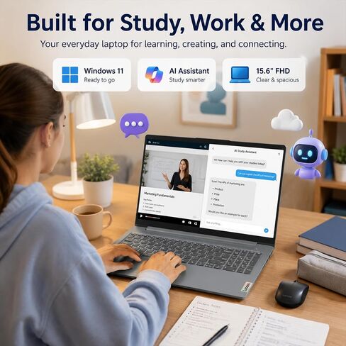 Lenovo IdeaPad Slim-3 15.6-inch Laptop - 1-Y Office 365, FHD, WiFi 6, USB-C in Kuwait