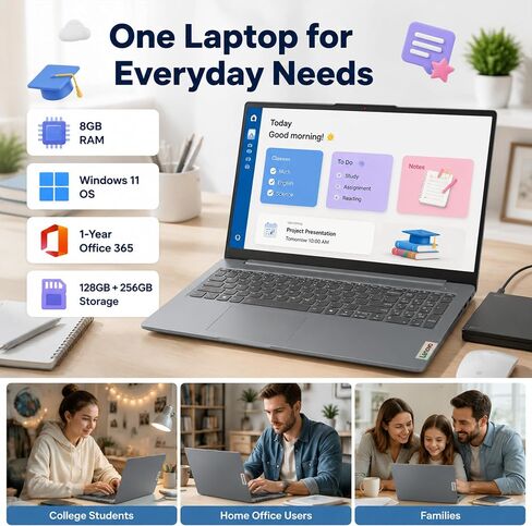 Lenovo IdeaPad Slim-3 15.6-inch Laptop - 1-Y Office 365, FHD, WiFi 6, USB-C in Kuwait