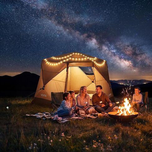 VEVOR Camping Tent, 6 Person Pop Up Instant Cabin Tent with Rainfly, Mesh Side & Top Windows, 60 Second Easy Setup, Portable Waterproof Cabin Hub with Carry Bag for Family Outdoor Camping Hiking in Kuwait