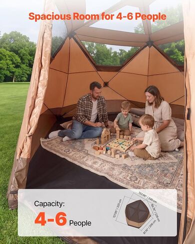VEVOR Camping Tent, 6 Person Pop Up Instant Cabin Tent with Rainfly, Mesh Side & Top Windows, 60 Second Easy Setup, Portable Waterproof Cabin Hub with Carry Bag for Family Outdoor Camping Hiking in Kuwait