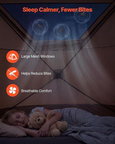 VEVOR Camping Tent, 6 Person Pop Up Instant Cabin Tent with Rainfly, Mesh Side & Top Windows, 60 Second Easy Setup, Portable Waterproof Cabin Hub with Carry Bag for Family Outdoor Camping Hiking in Kuwait