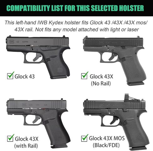 WARRIORLAND IWB Kydex Holster, w/Claw & Optics Cut, Compatible with Glock 43 / G43X & G43X MOS Pistol, Inside Waistband Concealed Carry Holster, Adj. Retention & Cant, Left Hand in Kuwait