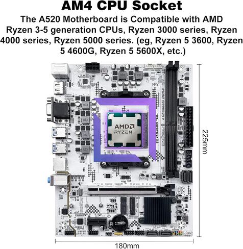 A520M-GL Motherboard AMD AM4 for Ryzen 3-5th gen CPUs DDR4 in Kuwait