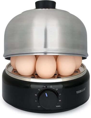 VOBAGA Rapid Egg Cooker, Electric Egg Boiler and Steamer Machine, 9 Egg Capacity, Stainless Steel, Auto Shutoff with Silent Timer, 400W (Black) in Saudi Arabia