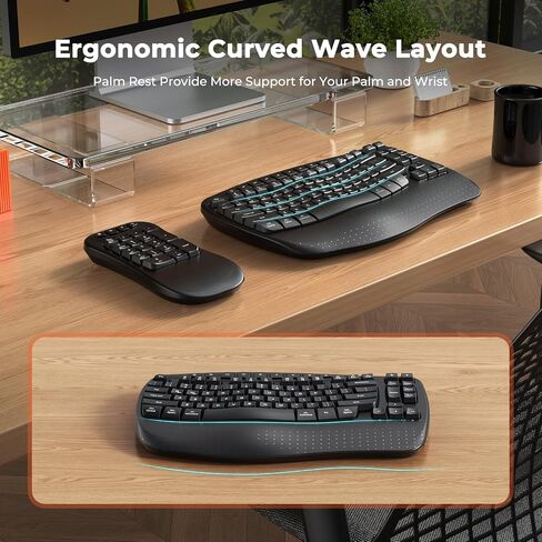 MEETION Wave Ergonomic Split Keyboard with Separate Numeric Keypad, Black in Kuwait