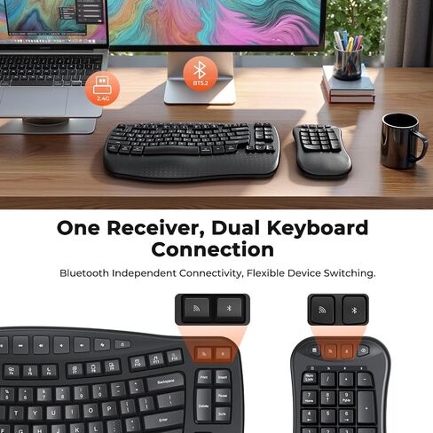 MEETION Wave Ergonomic Split Keyboard with Separate Numeric Keypad, Black in Kuwait