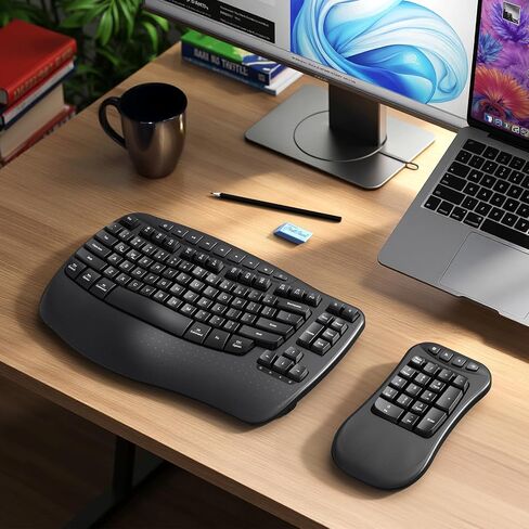 MEETION Wave Ergonomic Split Keyboard with Separate Numeric Keypad, Black in Kuwait