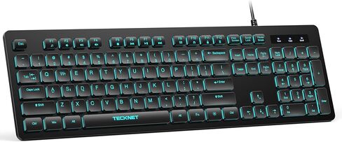 TECKNET Wired Keyboard,Silent USB Keyboard for Office,Spill-Resistant,Slim Full-Size Membrane Layout,Plug and Play for PC/Laptop/Mac-RGB Backlit in Kuwait
