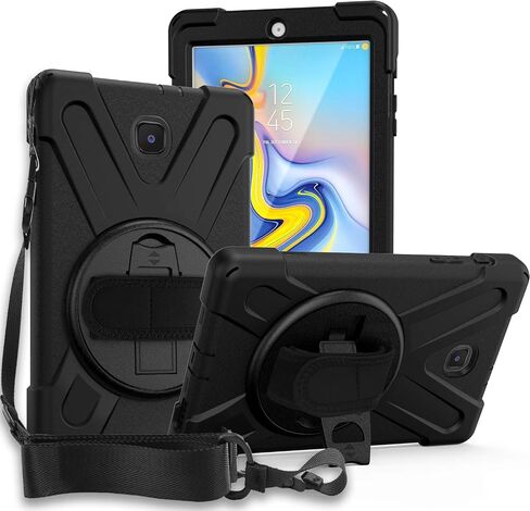 KIQ Shield Series for Samsung Galaxy Tab A 8.0 Case 2018, Shockproof 360 Rotatable W/Kickstand Hand Strap Shoulder Cover for Galaxy Tab SMT387v Tab A Verizon Case 8.0 (Black) in Saudi Arabia