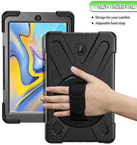 KIQ Shield Series for Samsung Galaxy Tab A 8.0 Case 2018, Shockproof 360 Rotatable W/Kickstand Hand Strap Shoulder Cover for Galaxy Tab SMT387v Tab A Verizon Case 8.0 (Black) in Saudi Arabia