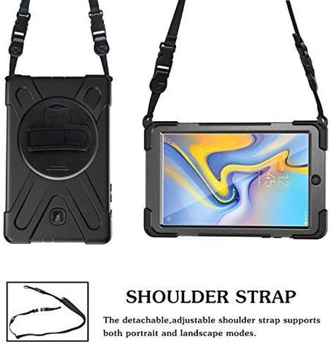KIQ Shield Series for Samsung Galaxy Tab A 8.0 Case 2018, Shockproof 360 Rotatable W/Kickstand Hand Strap Shoulder Cover for Galaxy Tab SMT387v Tab A Verizon Case 8.0 (Black) in Saudi Arabia