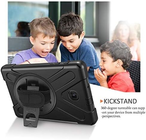 KIQ Shield Series for Samsung Galaxy Tab A 8.0 Case 2018, Shockproof 360 Rotatable W/Kickstand Hand Strap Shoulder Cover for Galaxy Tab SMT387v Tab A Verizon Case 8.0 (Black) in Saudi Arabia