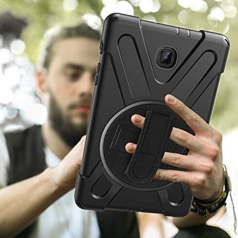 KIQ Shield Series for Samsung Galaxy Tab A 8.0 Case 2018, Shockproof 360 Rotatable W/Kickstand Hand Strap Shoulder Cover for Galaxy Tab SMT387v Tab A Verizon Case 8.0 (Black) in Saudi Arabia
