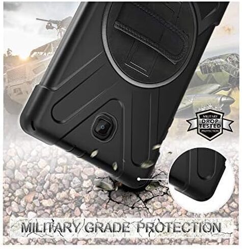 KIQ Shield Series for Samsung Galaxy Tab A 8.0 Case 2018, Shockproof 360 Rotatable W/Kickstand Hand Strap Shoulder Cover for Galaxy Tab SMT387v Tab A Verizon Case 8.0 (Black) in Saudi Arabia