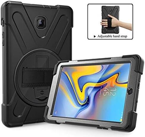 KIQ Shield Series for Samsung Galaxy Tab A 8.0 Case 2018, Shockproof 360 Rotatable W/Kickstand Hand Strap Shoulder Cover for Galaxy Tab SMT387v Tab A Verizon Case 8.0 (Black) in Saudi Arabia