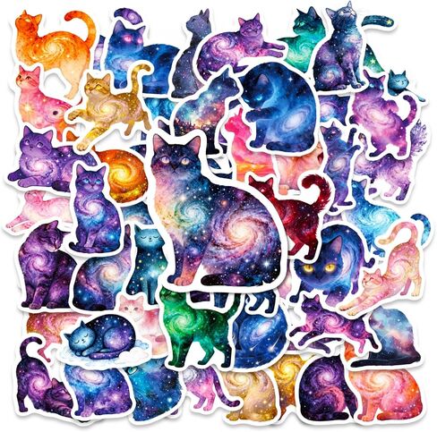 50Pcs Fantasy Starry Sky Cat Stickers Pack, Waterproof Vinyl Graffiti Kitty Stickers for Water Bottles Laptop Journaling Kindle Skateboard Guitar Computer in Kuwait