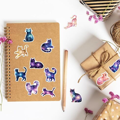 50Pcs Fantasy Starry Sky Cat Stickers Pack, Waterproof Vinyl Graffiti Kitty Stickers for Water Bottles Laptop Journaling Kindle Skateboard Guitar Computer in Kuwait