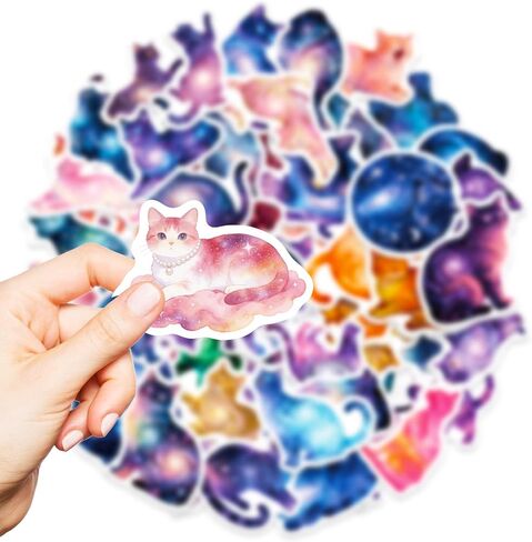 50Pcs Fantasy Starry Sky Cat Stickers Pack, Waterproof Vinyl Graffiti Kitty Stickers for Water Bottles Laptop Journaling Kindle Skateboard Guitar Computer in Kuwait