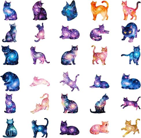 50Pcs Fantasy Starry Sky Cat Stickers Pack, Waterproof Vinyl Graffiti Kitty Stickers for Water Bottles Laptop Journaling Kindle Skateboard Guitar Computer in Kuwait
