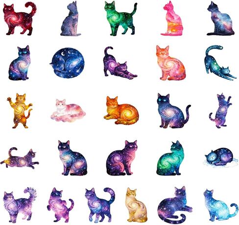 50Pcs Fantasy Starry Sky Cat Stickers Pack, Waterproof Vinyl Graffiti Kitty Stickers for Water Bottles Laptop Journaling Kindle Skateboard Guitar Computer in Kuwait